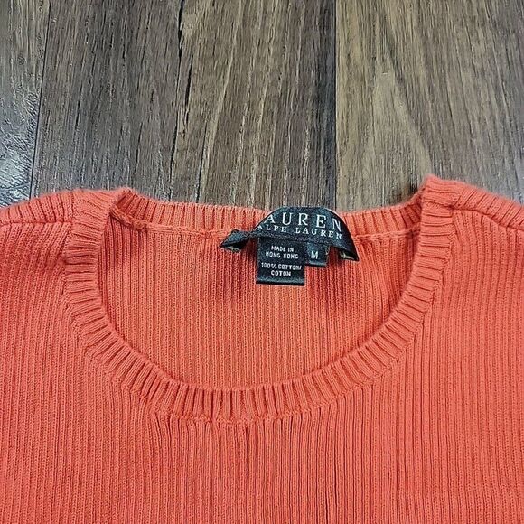 Lauren Ralph Lauren Ribbed Tank Top Womens Medium Orange Cotton Sleeveless - Picture 2 of 8